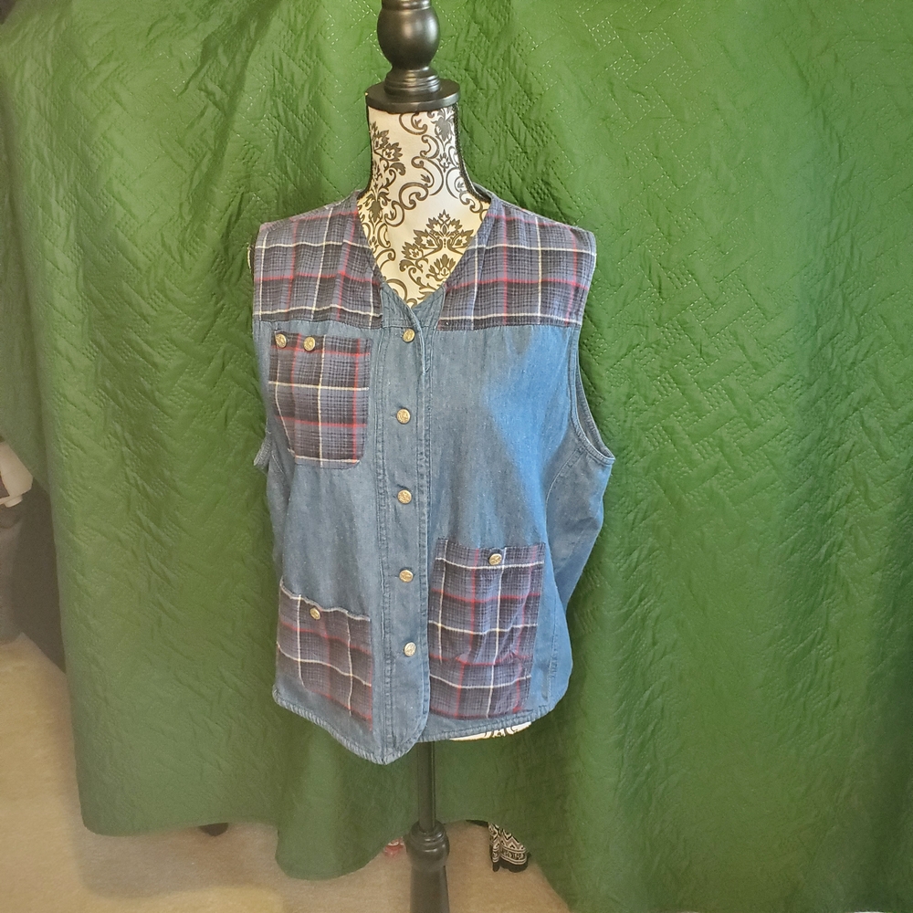 Vintage Denim and Plaid Women's Vest